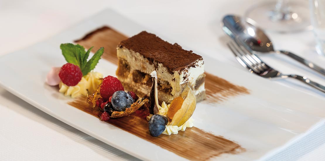 Enjoy delicious desserts, served in the Panorama restaurant